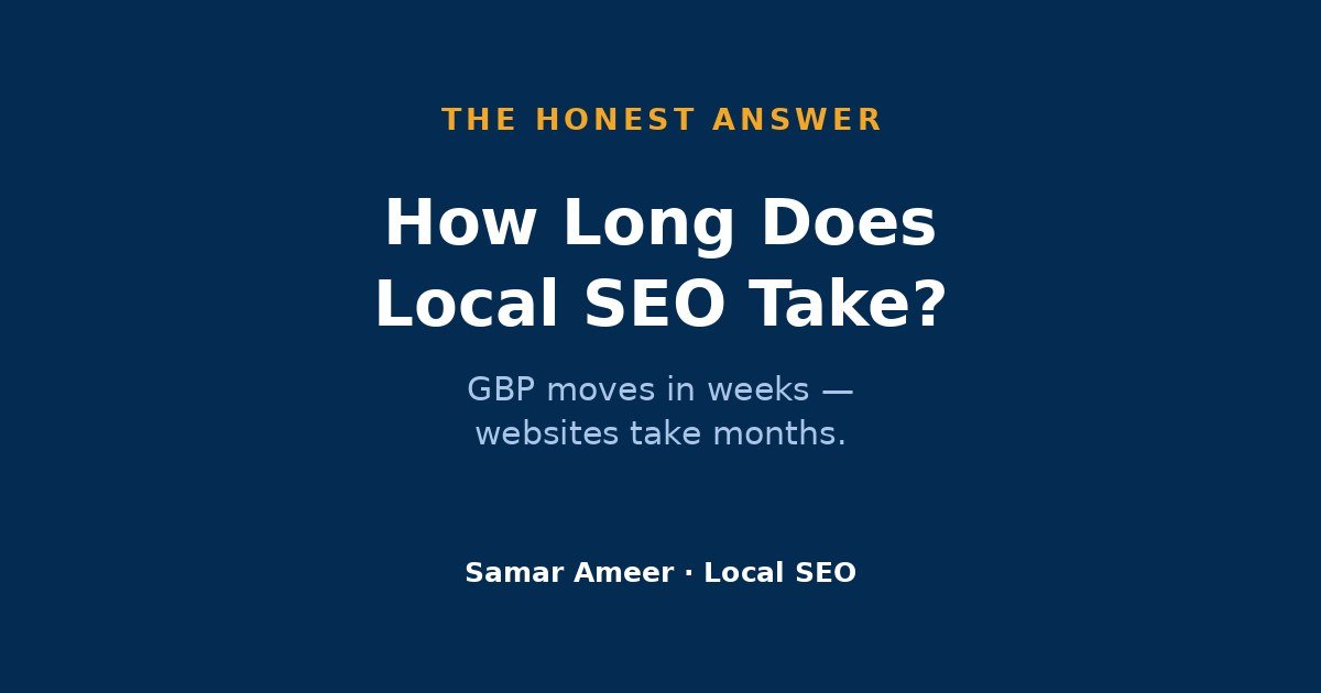 How long does local SEO take — month-by-month timeline showing Google Business Profile results in weeks and website rankings in months