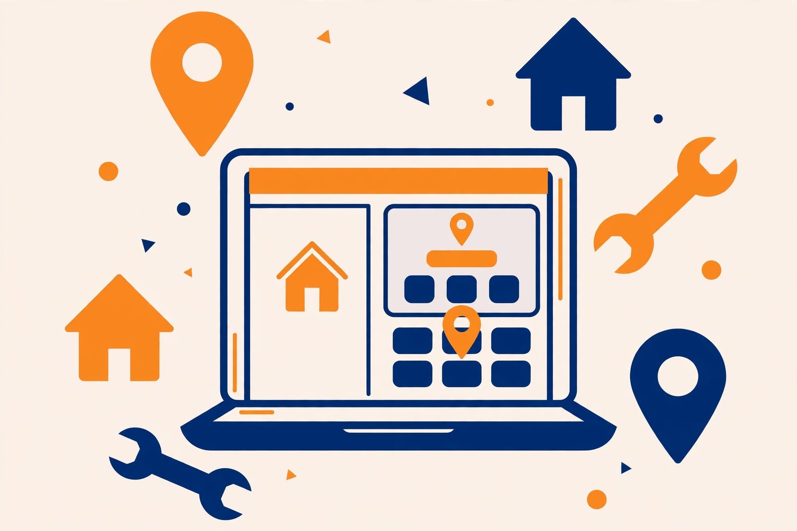 Illustration of local SEO service pages with map location pins