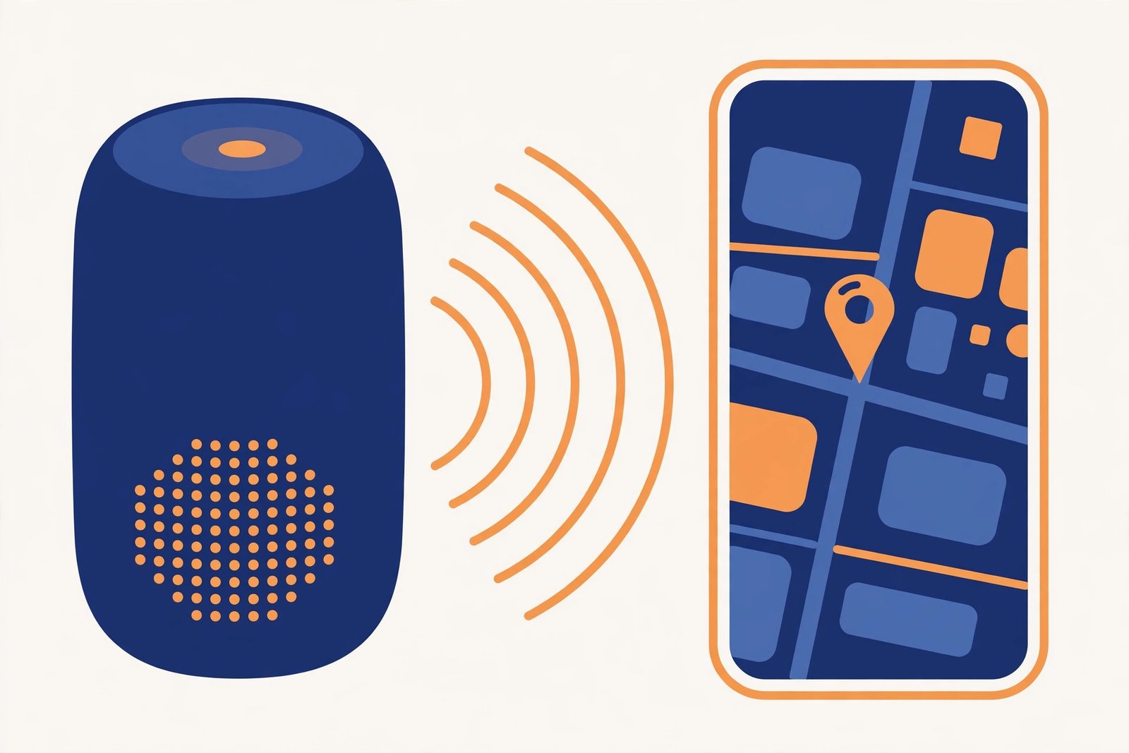 Illustration of voice search on a smart speaker finding a local business